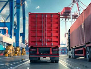 Behind the Scenes: A Red Container Truck in the Heart of Port Logistics