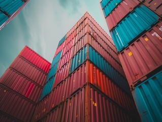 Fototapeta premium Exploring the Operations: Stack of Containers at a Port in 4:3 Aspect Ratio