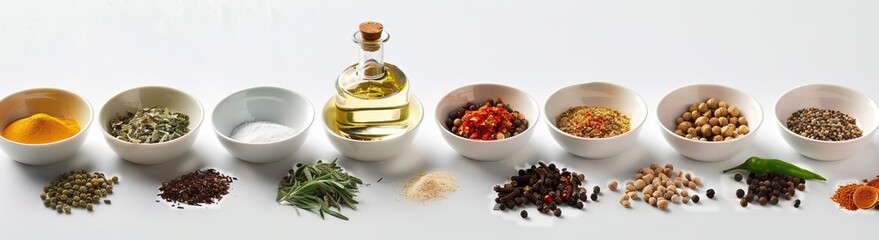 Assortment of various ingredients and spices used for marinade or seasoning