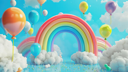 3D Illustration of Generative AI with Rainbow and Clouds