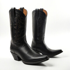 Classic black cowboy boots on white background