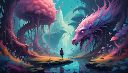 "Craft a surreal scene of dreamlike creatures inhabiting a fantastical realm generated by AI."