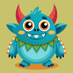 Cute Monster Drawing, Monster Colorful Flat Illustration