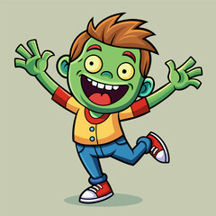 Fototapeta premium Cute Zombie Drawing, Zombie Colorful Flat Illustration