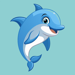 Obraz premium Cute Dolphin Drawing, Dolphin Colorful Flat Illustration