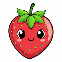 Cute Strawberry Drawing, Strawberry Colorful Flat Illustration