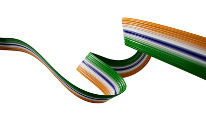 Abstract wavy ribbon with Indian national flag colors Modern minimal 3d illustration
