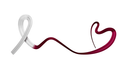 Qatar Flag colors ribbon making bow to heart shape for cancer awareness month 3d illustration

