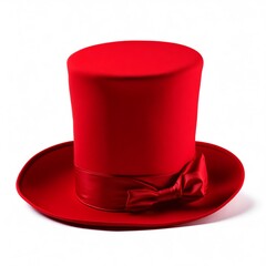 Elegant red top hat with bow isolated on white