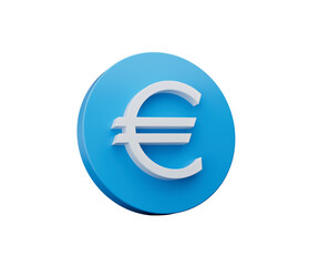 3D Blue coin icon. Coin with euro sign. 3d illustration 