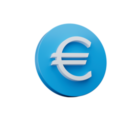 3D Blue coin icon. Coin with euro sign. 3d illustration 