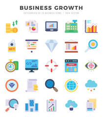 Business Growth Flat icons collection. Flat icons pack. Vector illustration