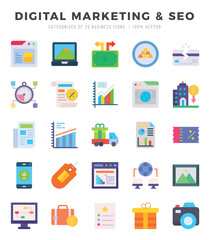 Set of Flat DIGITAL MARKETING & SEO Icons. Flat art icon. Vector illustration