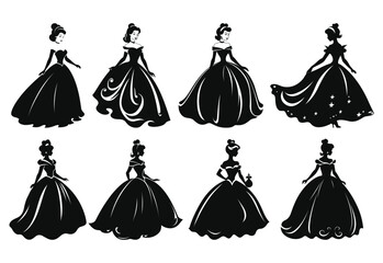 Princess Collection Black Color Clipart.