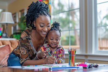 African American mothers and daughters write at home