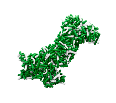Pakistan Map made with green and white sprinkles 3d illustration
