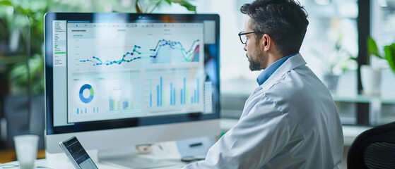 Fototapeta premium Data analytics tools help doctors analyze trends in patient outcomes and population health.