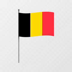 Belgium national flag on flagpole. Vector illustration.