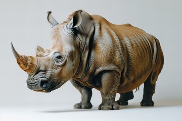 Digital artwork of rhinoceros isolated on a white background, high quality, high resolution