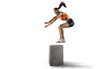 Sports transparent background. A sporty young girl is training, jumping on the bar.	
