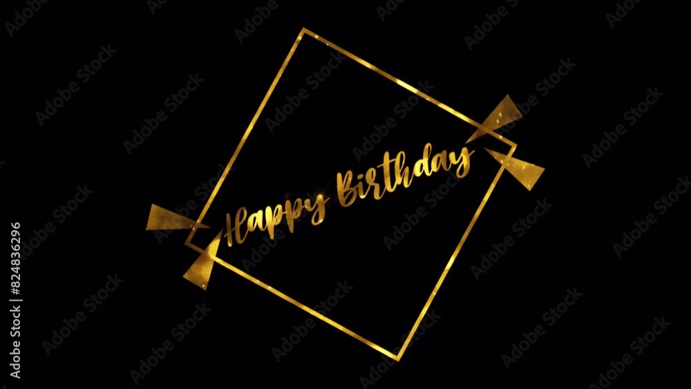 Poster happy birthday glittering gold text shine light effect on black abstract background. element for iso