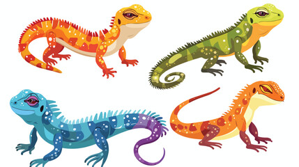 Colorful lizards. Cartoon crawling australian reptile