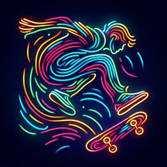 Neon Skateboarder Performing a Trick