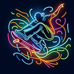 Neon Skateboarder Performing a Trick