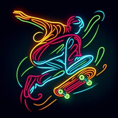 Neon Skateboarder Performing a Trick