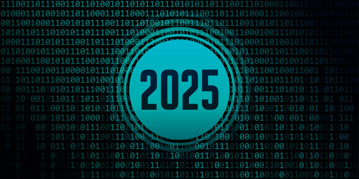 2025 number on digital binary code background vector illustration