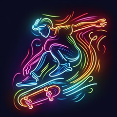 Neon Skateboarder Performing a Trick