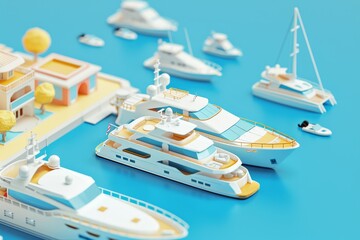 Fototapeta premium 3d illustration of yacht on the dock on blue background