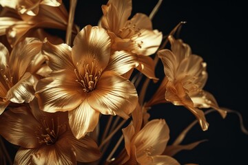 Luxurious image of golden flowers with a deep black backdrop