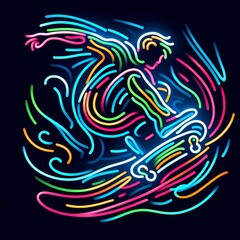 Neon Skateboarder Performing a Trick