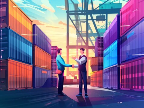 Building Trust and Collaboration: Businessman and Shipping Worker Unite for Efficient Container Ship