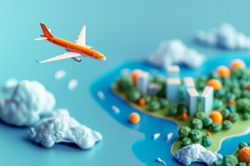 3d illustration of plane landing to the land bokeh style background