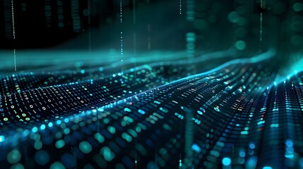 Glowing Digital Data Streams with Binary Code and Abstract Lines