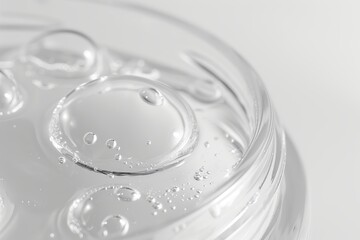 Gel Texture. White Transparent Cosmetic Gel Primer with Splash and Bubbles. Anti Aging Hydro Serum. Hydrate Hyaluronic Acid Moisturizer. Clear Drop of Liquid Foundation Blob. Makeup Product. Closeup