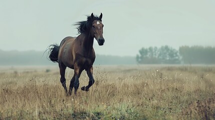 A wild horse running free across an open field, symbolizing unrestrained passion and freedom