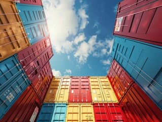 Fototapeta premium High Stack Cargo Container: A Logistics Supply Chain Perspective on Overseas Shipping and Internatio
