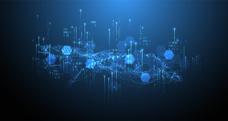 Naklejka premium Big Data. Abstract digital futuristic vector illustration on technology background. Data mining and management concept. Hand drawn art.