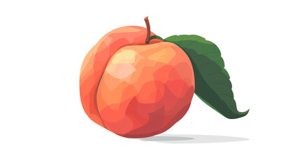 A ripe peach with a green leaf placed on top of it, showcasing the vibrant colors of the fruit