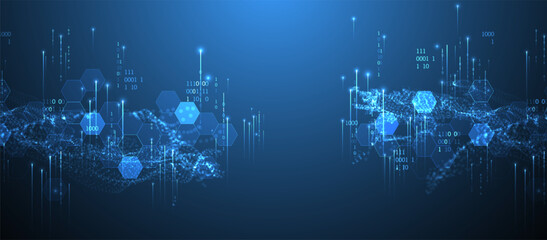 Big Data. Abstract digital futuristic vector illustration on technology background. Data mining and management concept. Hand drawn art.