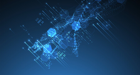 Big Data. Abstract digital futuristic vector illustration on technology background. Data mining and management concept. Hand drawn art.