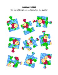 Fototapeta premium Fish jigsaw puzzle. Print and cut out all the pieces to complete the puzzle. 