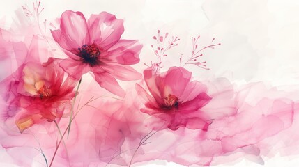 Pink watercolor flowers.