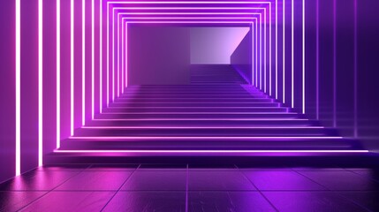 Abstract futuristic blue and purple light background, Reflective empty room with neon tube.