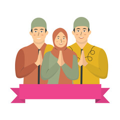 Collection of Muslim Women Greeting Al Adha For Templet Element Design