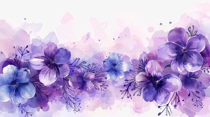 Purple watercolor floral background.
