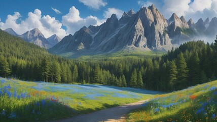 Fototapeta premium landscape with lake and mountains